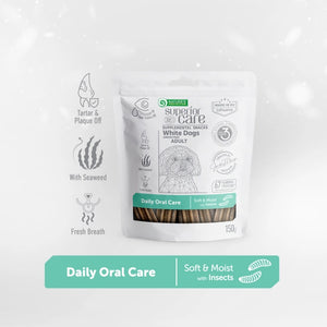 SUPERIOR CARE WHITE DOGS ADULT DAILY ORAL CARE SUPPLEMENTAL SNACKS GRAIN FREE Með skordýra próteini