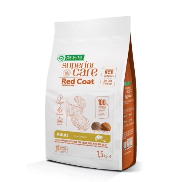 NATURE'S PROTECTION SUPERIOR CARE dry grain free food for adult dogs of all breeds with red coat, with salmon 