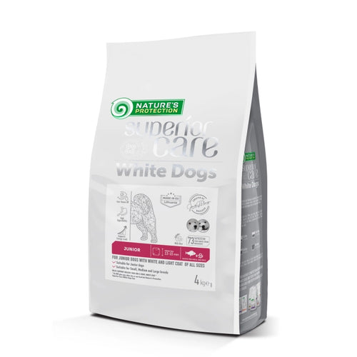 NATURE'S PROTECTION SUPERIOR CARE NP SP WHITE DOGS JUNIOR WHITE FISH AND RICE ALL SIZES.