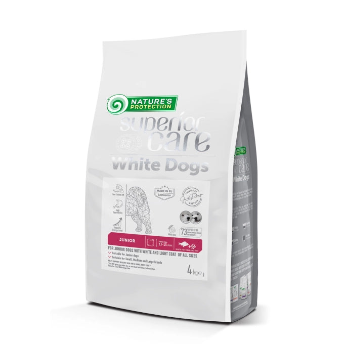 NATURE'S PROTECTION SUPERIOR CARE NP SP WHITE DOGS JUNIOR WHITE FISH AND RICE ALL SIZES.