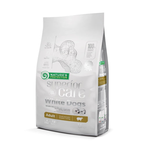 NATURE'S PROTECTION SUPERIOR CARE dry food for adult, small and mini breed dogs with white coat, with lamb 