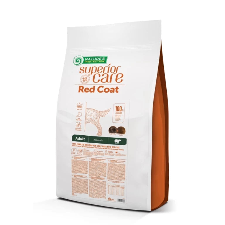 NATURE’S PROTECTION SUPERIOR CARE dry grain free food for adult dogs of all breeds with red coat, with lamb 
NATURE’S PROTECTION SUPERIOR CARE dry grain free Fyrir rauða  hunda. Með lambi