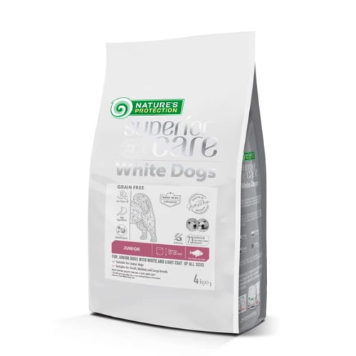 NATURE'S PROTECTION SUPERIOR CARE  dry grain free food for junior small and mini breed dogs with white coat, with white fish and krill 