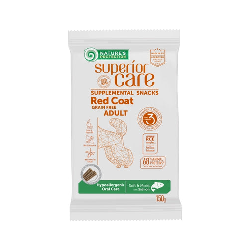SUPERIOR CARE Ofnæmis Snack. ORAL CARE með lax.  Fyrir rauða hunda 150gr