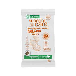 SUPERIOR CARE Ofnæmis Snack. ORAL CARE með lax.  Fyrir rauða hunda 150gr