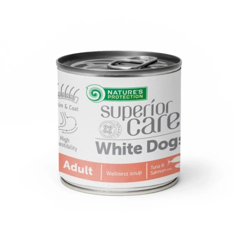 SUPERIOR CARE WHITE DOGS ADULT WELNESS Súpa með lax og túnfisk 140ml