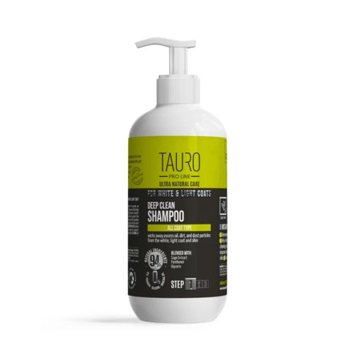 TAURO PRO LINE ULTRA NATURAL CARE Djúp hreinsani sjampó fyrir hvítan og ljósan feld. Fyrir hunda og ketti.. 400ml