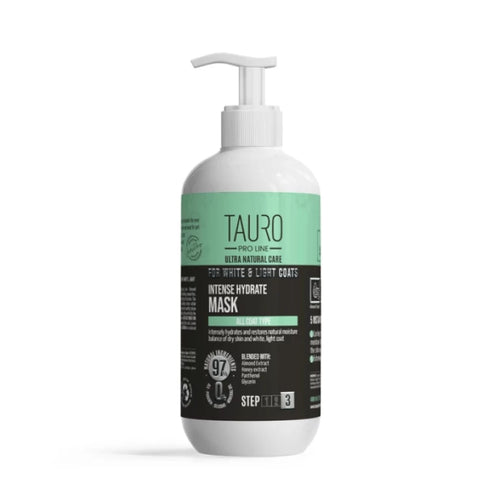 TAURO PRO LINE ULTRA NATURAL CARE INTENSE HYDRATE MASK. Fyrir hvítan og ljosan feld.Fyrir hunda og ketti. 400ml