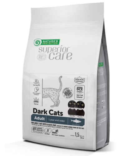SUPERIOR CARE korn laus með síld fyrir fullorðna ketti með dökkan feld 1.5kg