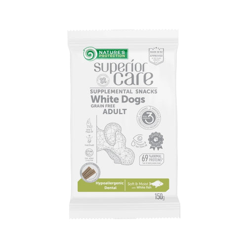 SUPERIOR CARE Ofnæmis Snack. Fyrir tannheilsu. Fyrir hvíta hunda 150gr