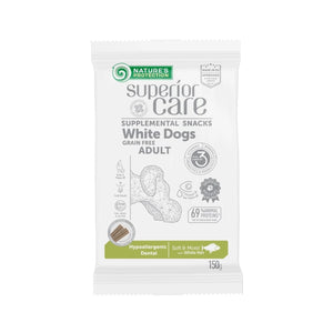 SUPERIOR CARE Ofnæmis Snack. Fyrir tannheilsu. Fyrir hvíta hunda 150gr