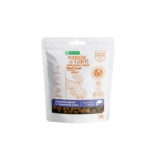 SUPERIOR CARE Ofnæmis Snack.  Fyrir meltinguna með lax. Fyrir rauða hunda 150gr